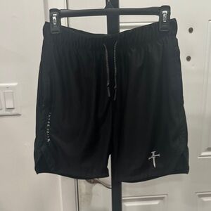 Three Nails Men's Black Athletic Shorts small snags on back side